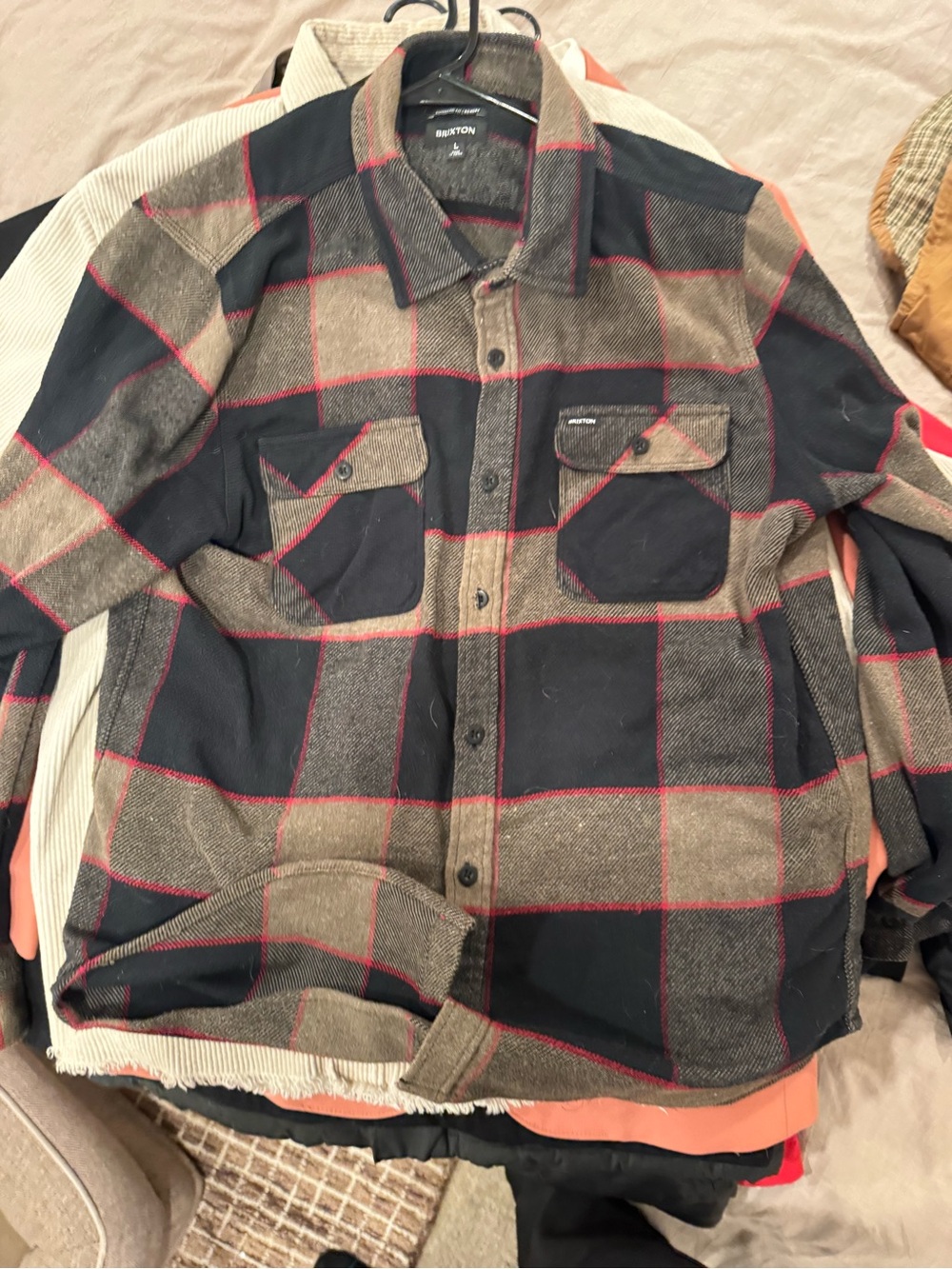 Brixton Black, Brown & Red Plaid Lightweight Shirt Jacket